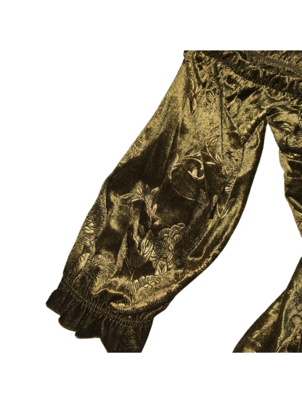 Urban Outfitters Brown Floral Jacquard Romper Medium Off-Shoulder Puff Sleeve - Picture 6 of 6
